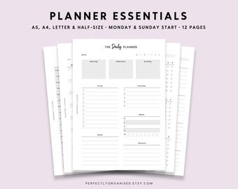 Pacote essencial do planejador | Pacote de planejamento, planejador diário, planejador semanal, planejador mensal, clássico, carta A4 de meio tamanho A5 IMPRIMÍVEL