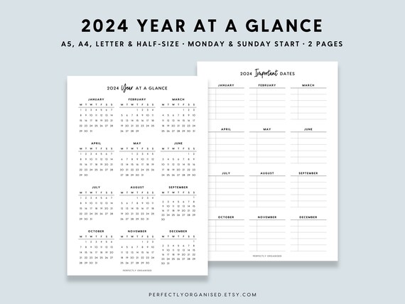 Aperçu de l'année 2024 et dates importantes à imprimer Calendrier 2024, Agenda 2024 