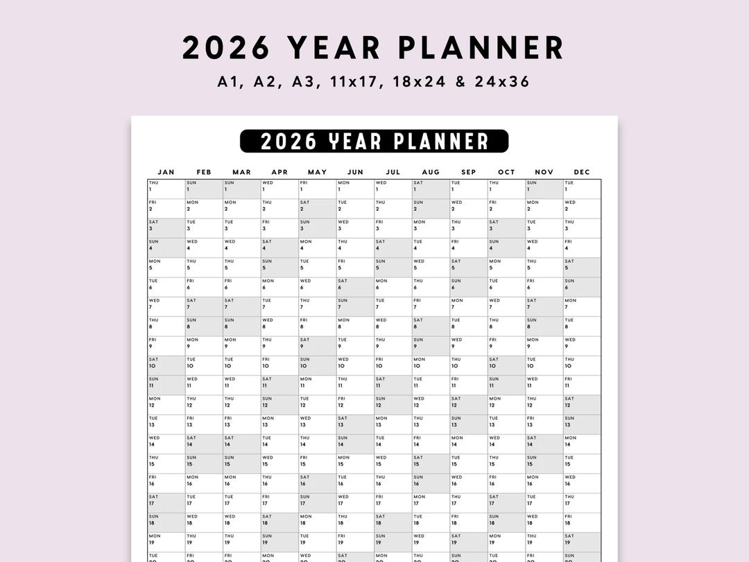 2026 Year Planner Printable: Large Wall Calendar (A1 A2 A3 11x17 18x24 ...