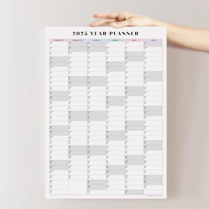 2025 Year Planner 7 | 2025 Large Wall Calendar, 2025 Year Calendar, 2025 Vertical Calendar, Pastel, A1 A2 18x24 24x36 30x40 Size PRINTABLE