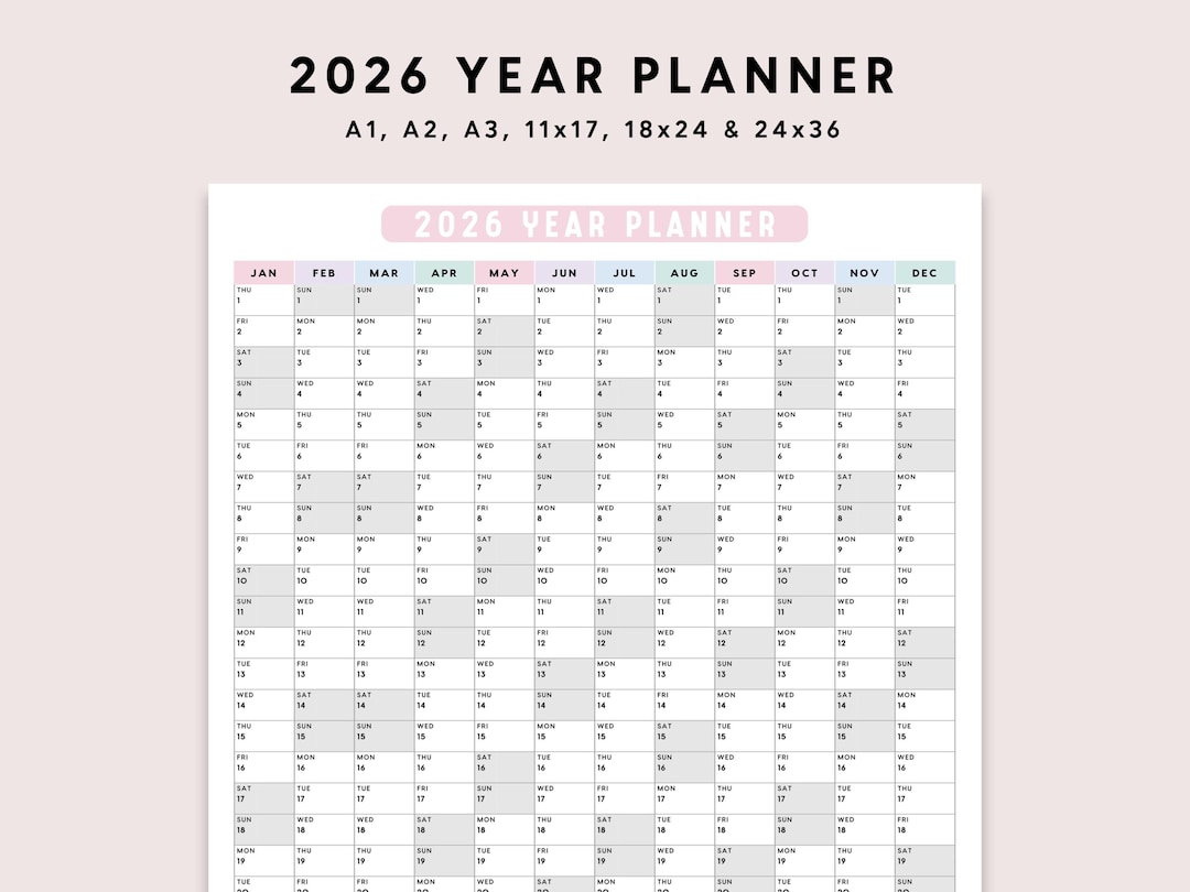 2026 Year Planner Printable: Large Wall Calendar (A1 A2 A3 11x17 18x24