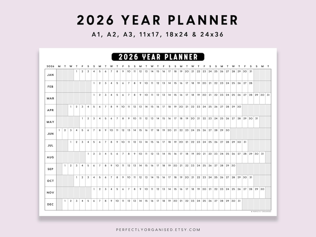 2026 Year Planner Printable: Large Wall Calendar (A1 A2 A3 11x17 18x24