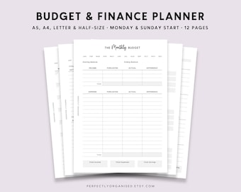 Budget And Finance Planner Printable: Budgeting Pages (A5 A4 Letter PDF)