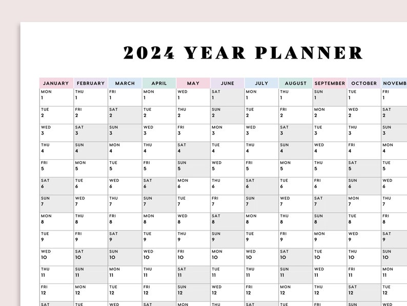 PRINTABLE 2024 Year Planner 2024 Large Wall Calendar, 2024 Year