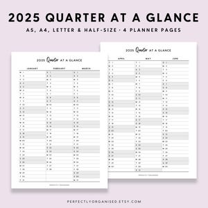 Resumen trimestral de 2025 / Resumen trimestral de 2025, Resumen de 3 meses, Calendario 2025, Carta clásica A5 de tamaño medio A4 IMPRIMIBLE