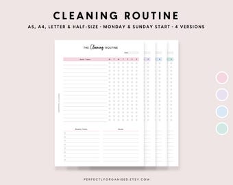 Cleaning Routine | Cleaning Checklist, Cleaning Planner, Daily Cleaning, Weekly Cleaning, Pastel, A5 Half-size A4 Letter PRINTABLE