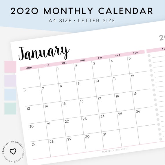 2020 monthly calendar printable 2020 calendar 2020 planner 2020 overview 2020 printable calendar pastel a4 letter monthly calendar printable 2020
