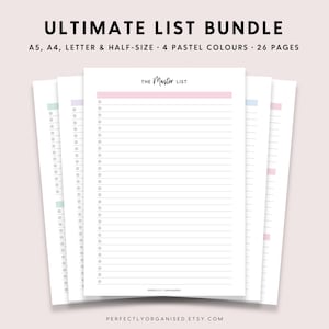 Ultimatives List Bundle | To-do-Liste, Einkaufsliste, Grocery List, Wish List, Bucket List, Pastel, A5 A4 Half-size Letter DRUCKBAR