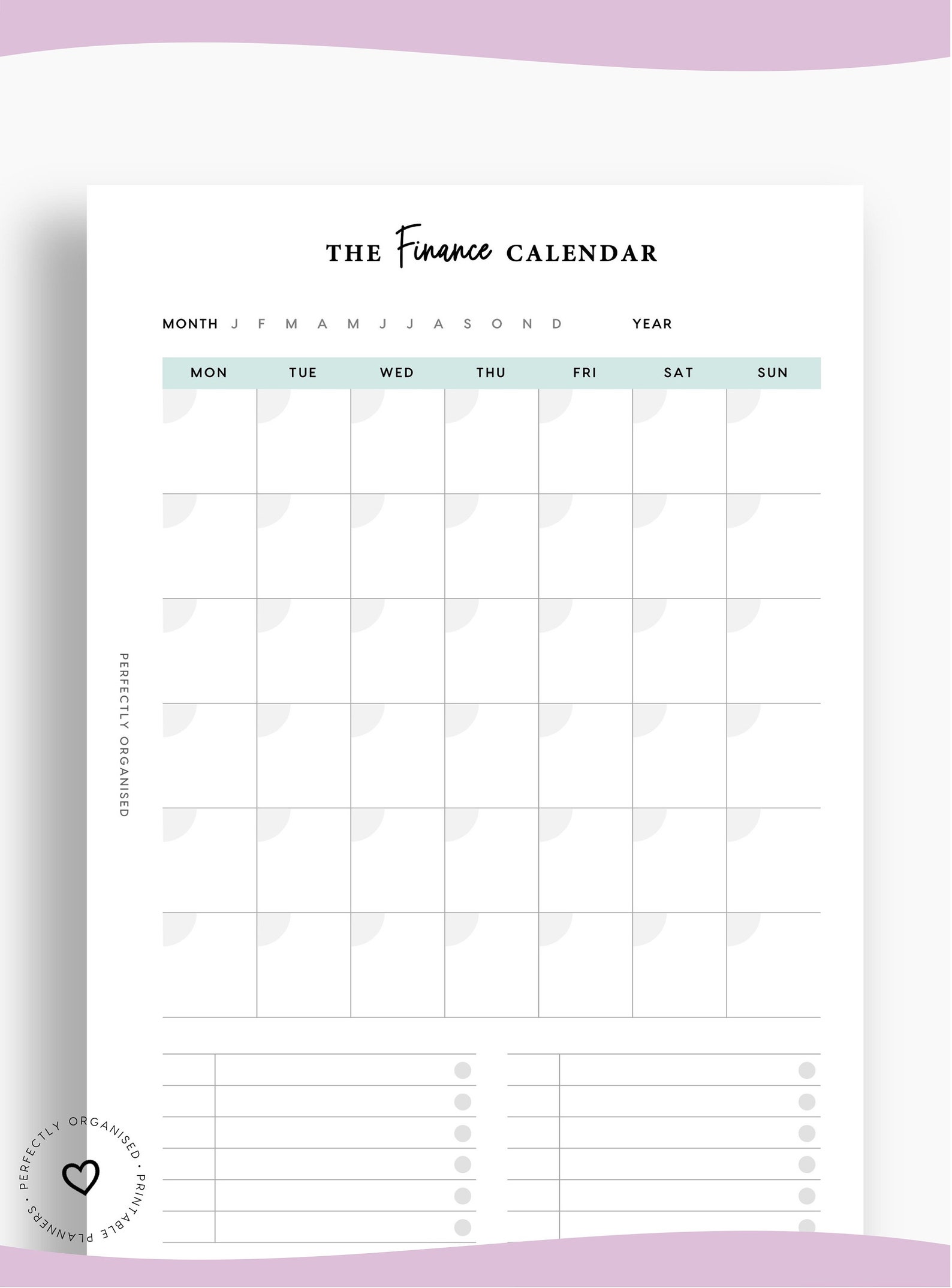 PRINTABLE Finance Calendar Monthly Finance Calendar | Etsy