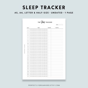 PRINTABLE Sleep Tracker | Sleep Tracking, Sleep Planner, Health Tracker, Classic, A5 Half-size A4 Letter