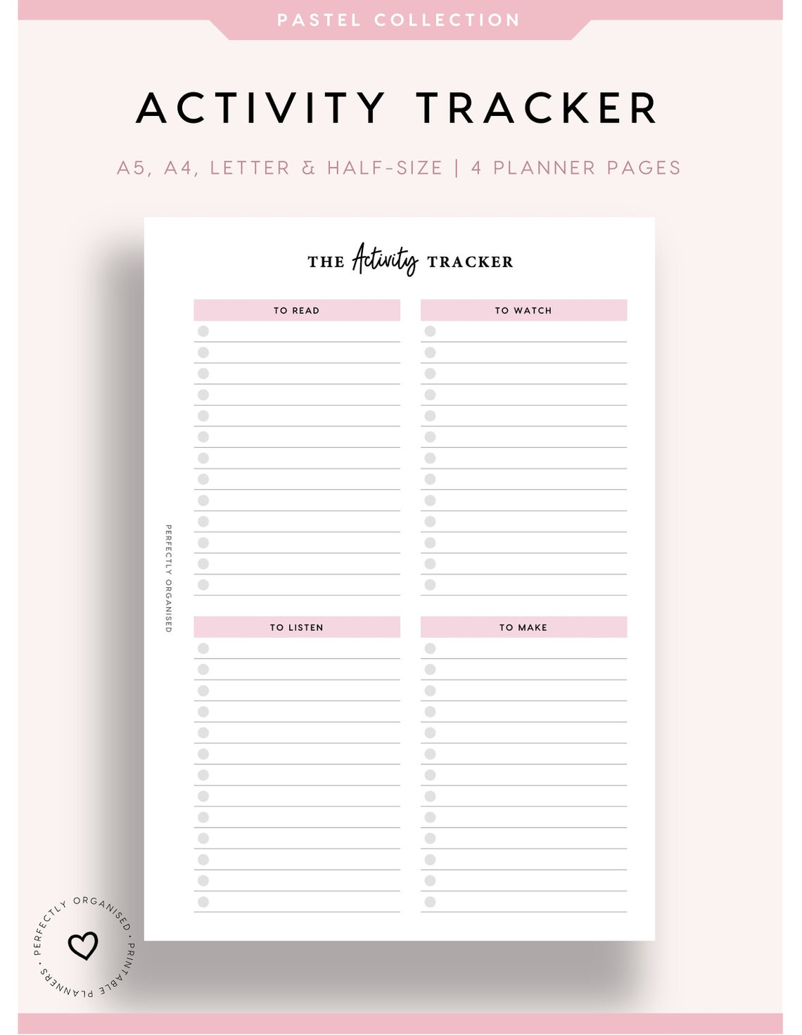 PRINTABLE Activity Tracker Activity Planner Hobbies Etsy