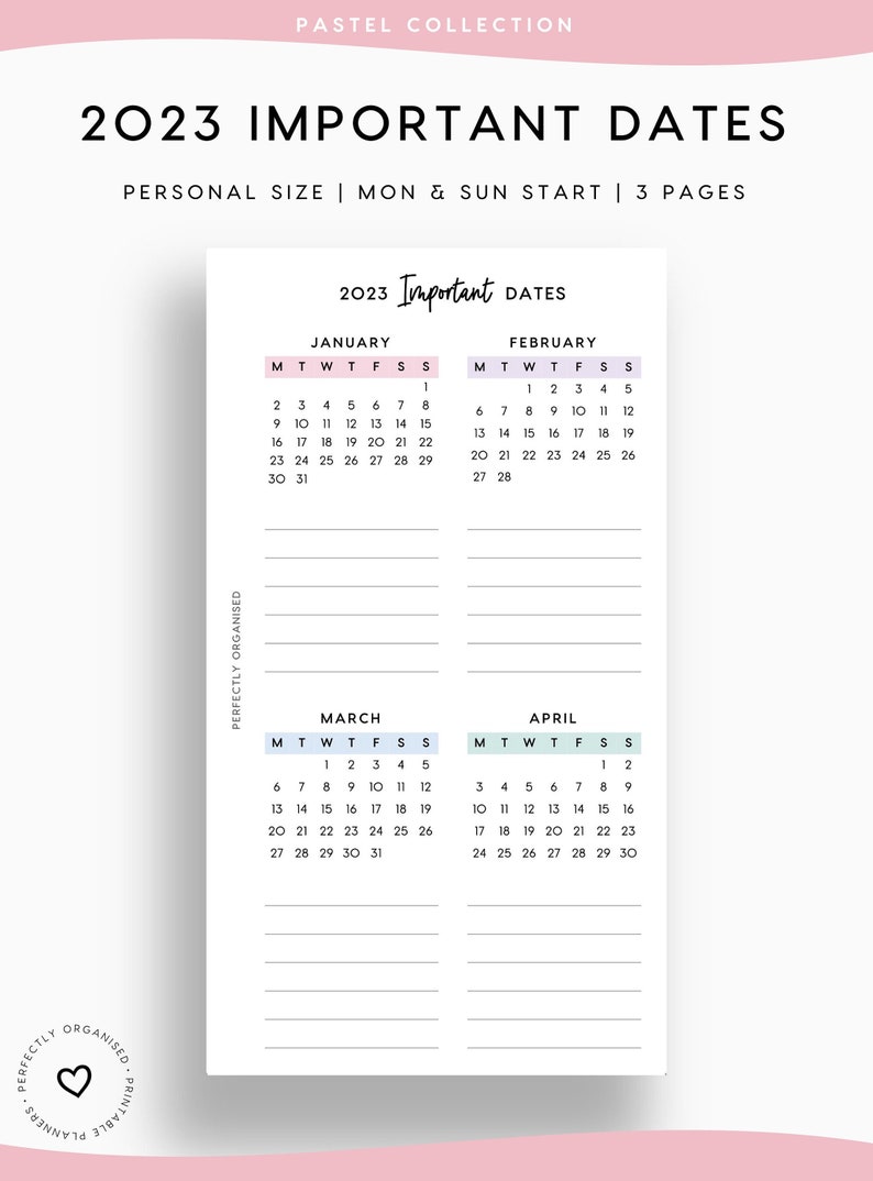 Printable 2023 important dates 2023 monthly dates overview etsy ireland