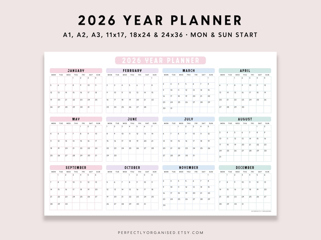 2026 Year Planner Printable: Large Wall Calendar (A1 A2 A3 11x17 18x24