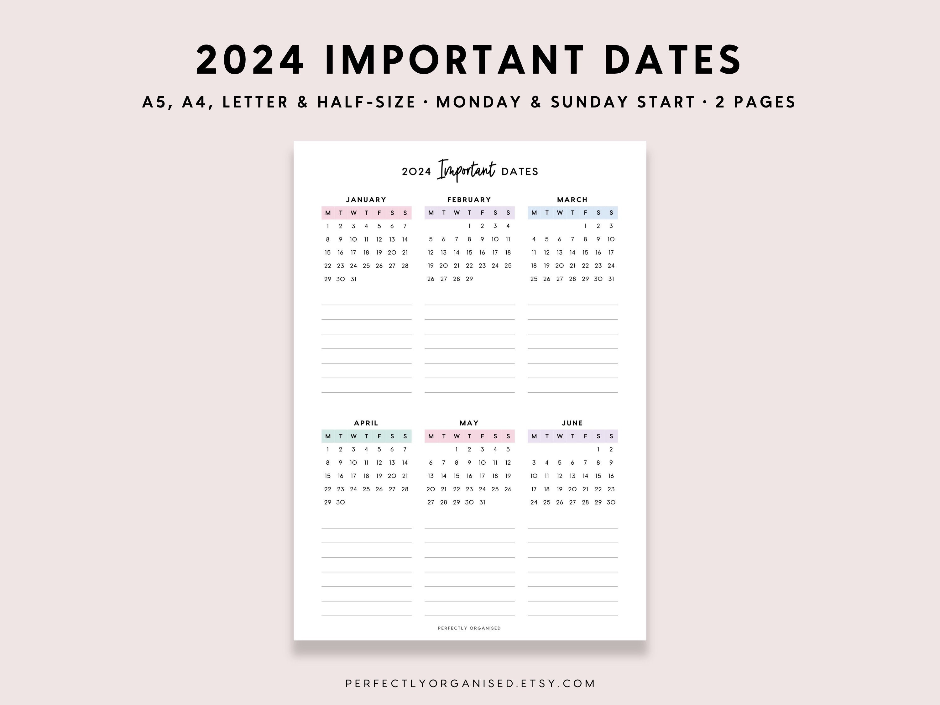 Printable 2024 Important Dates 2024 Monthly Dates Overview 2024 Printable 2024 Important Dates 2024 Monthly Dates Overview 2024