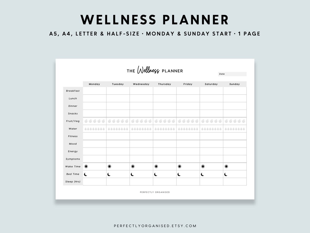 PRINTABLE Wellness Planner Health Planner, Wellness Tracker, Health ...