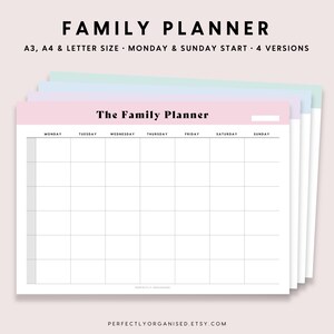 Family Planner | Desk Planner, Weekly Family Planner, Family Desk Planner, Weekly Family Calendar, Pastel, A3 A4 Letter PRINTABLE