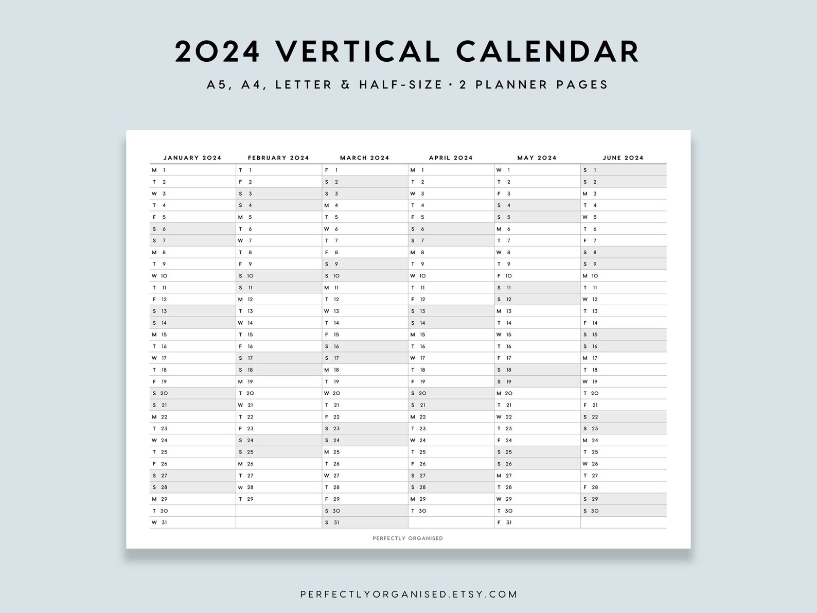 PRINTABLE 2024 Foldout Vertical Calendar 2024 Planner, 2024 Vertical
