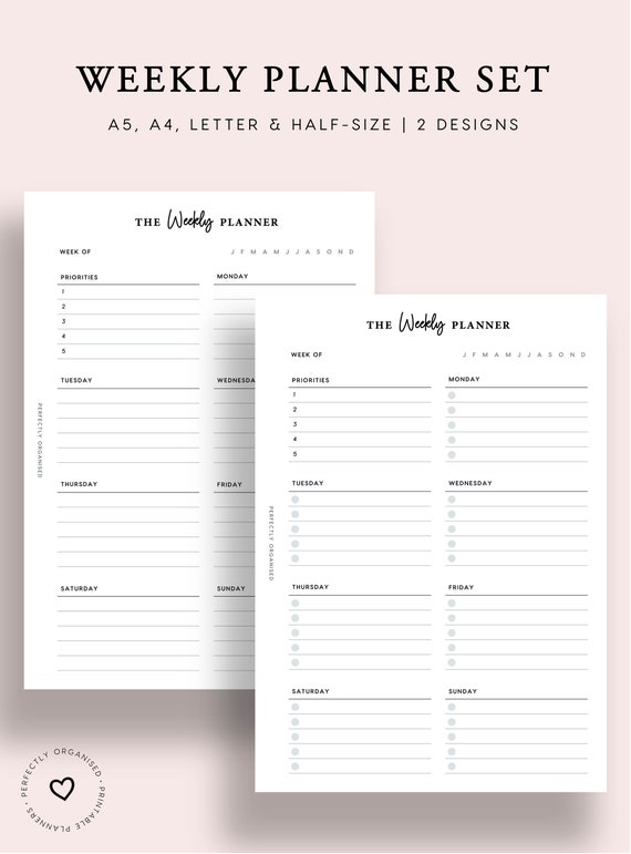 printable weekly planner set 1 weekly plan weekly schedule etsy