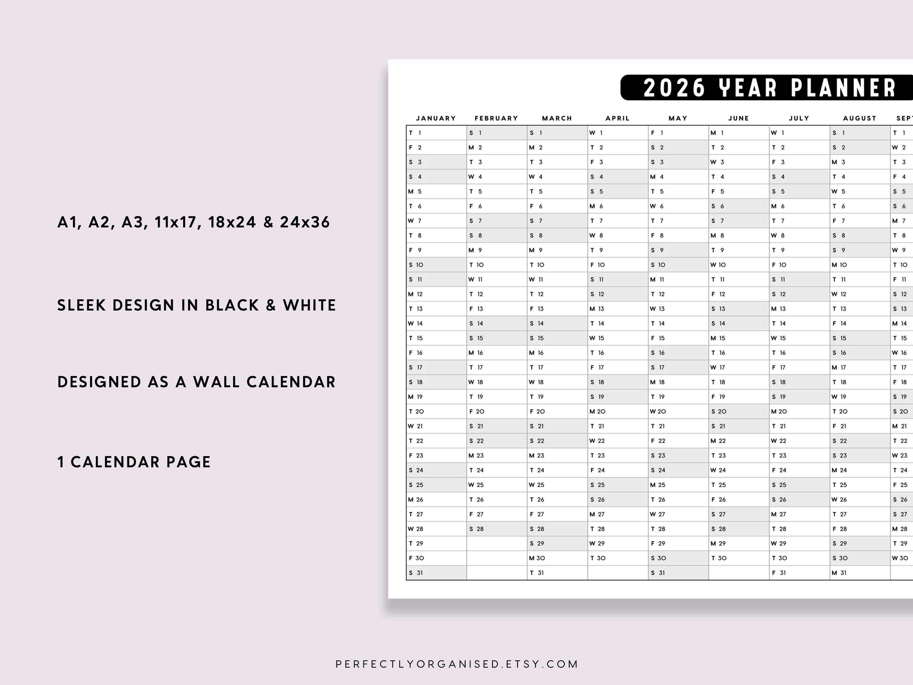 2026 Year Planner Printable: Large Wall Calendar (A1 A2 A3 11x17 18x24