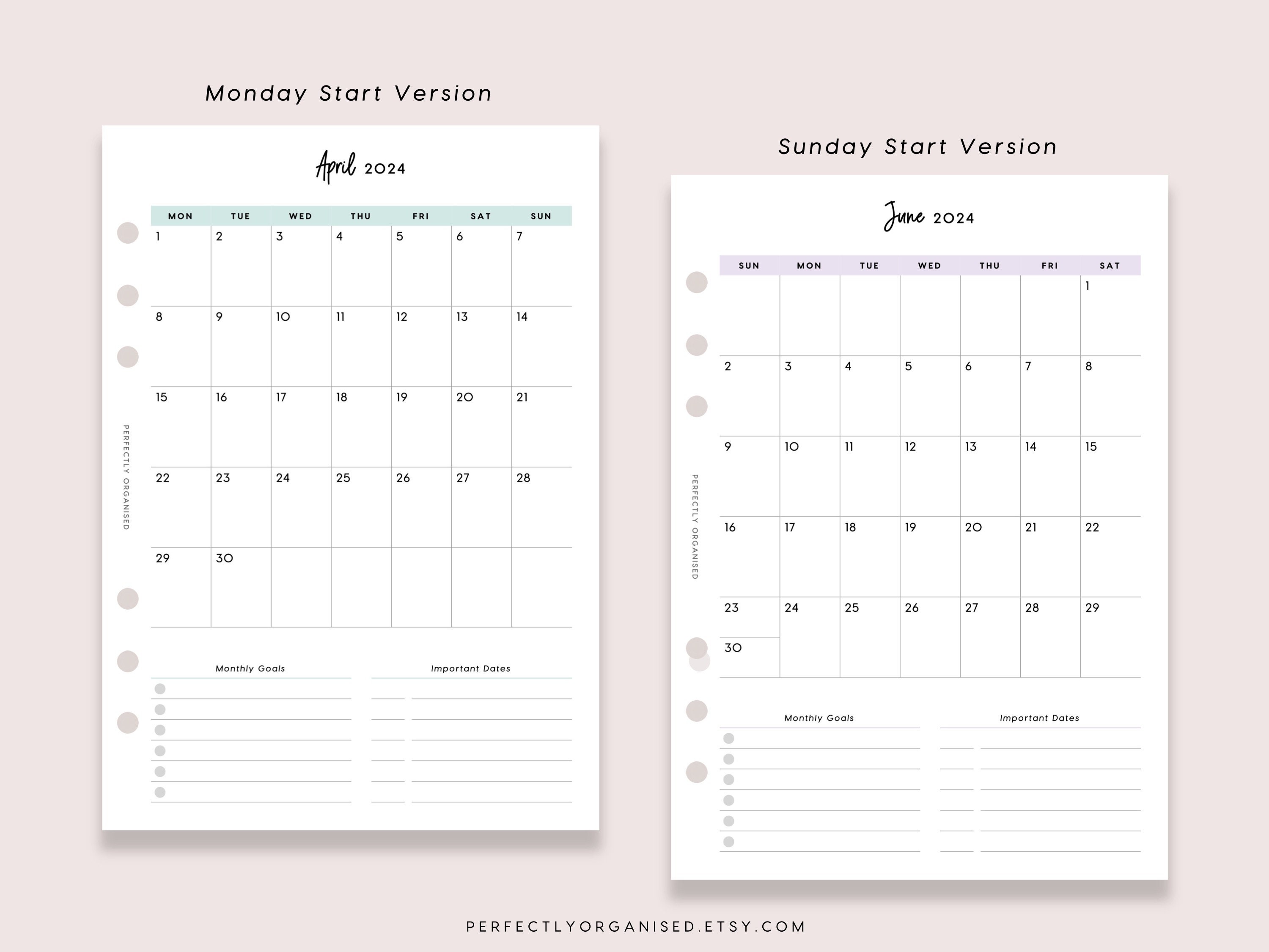 PRINTABLE 2024 Month on 1 Page 2024 Monthly Planner 2024 - Etsy Australia