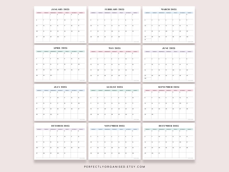 2025 Calendar 2025 Calendar Printable, 2025 Monthly Calendar, 2025 Wall Calendar, 2025 Desk