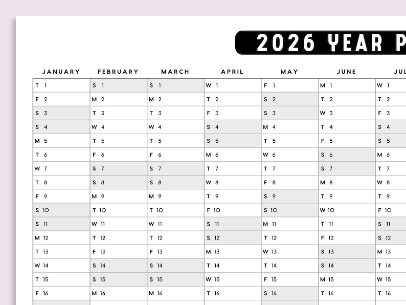 2026 Year Planner Printable: Large Wall Calendar (A1 A2 A3 11x17 18x24