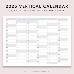 Calendario verticale 2025/Pianificatore 2025, Calendario verticale pieghevole 2025, Panoramica 2025, Pastello, Lettera A4 mezza misura A5 STAMPABILE