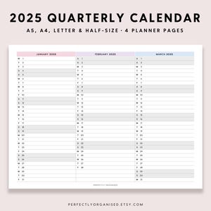 Calendario trimestrale 2025/Calendario pieghevole 2025, Calendario pieghevole 2025, Calendario 3 mesi 2025, Pastello, A5 Mezzo formato A4 Lettera PRINTA