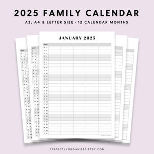 Calendario familiar 2025 / Planificador familiar 2025 imprimible, Calendario de escritorio 2025, Calendario mensual 2025, Pastel, Carta A3 A4 IMPRIMIBLE