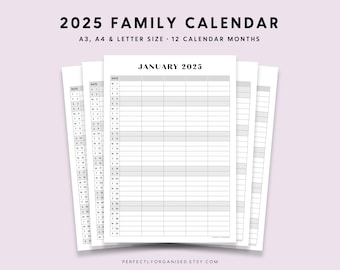 2025 Family Calendar | 2025 Family Planner Printable, 2025 Desk Calendar, 2025 Monthly Calendar, Pastel, A3 A4 Letter PRINTABLE