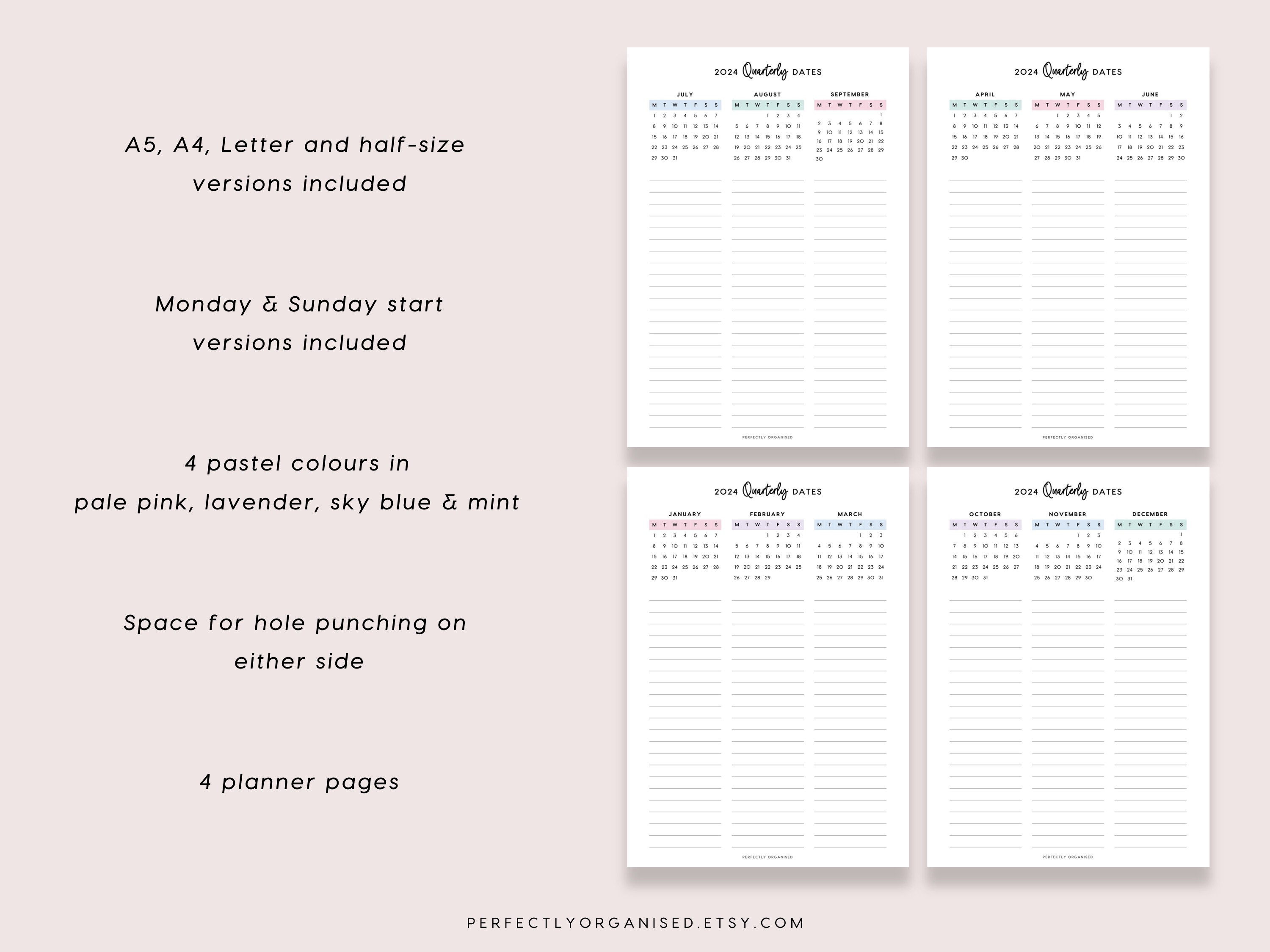 PRINTABLE 2024 Quarterly Dates 2024 3 Month Overview, 2024 Dates, 2024