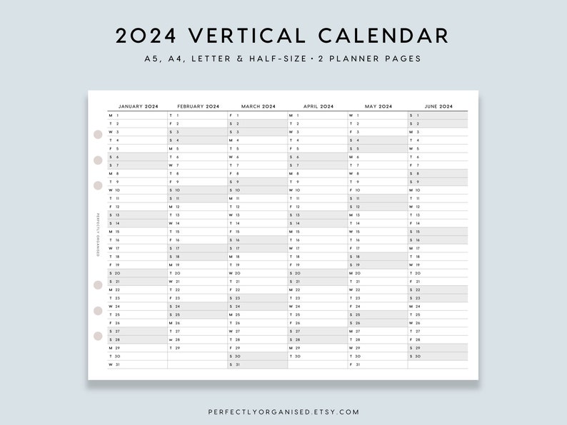 PRINTABLE 2024 Foldout Vertical Calendar 2024 Planner 2024 Etsy