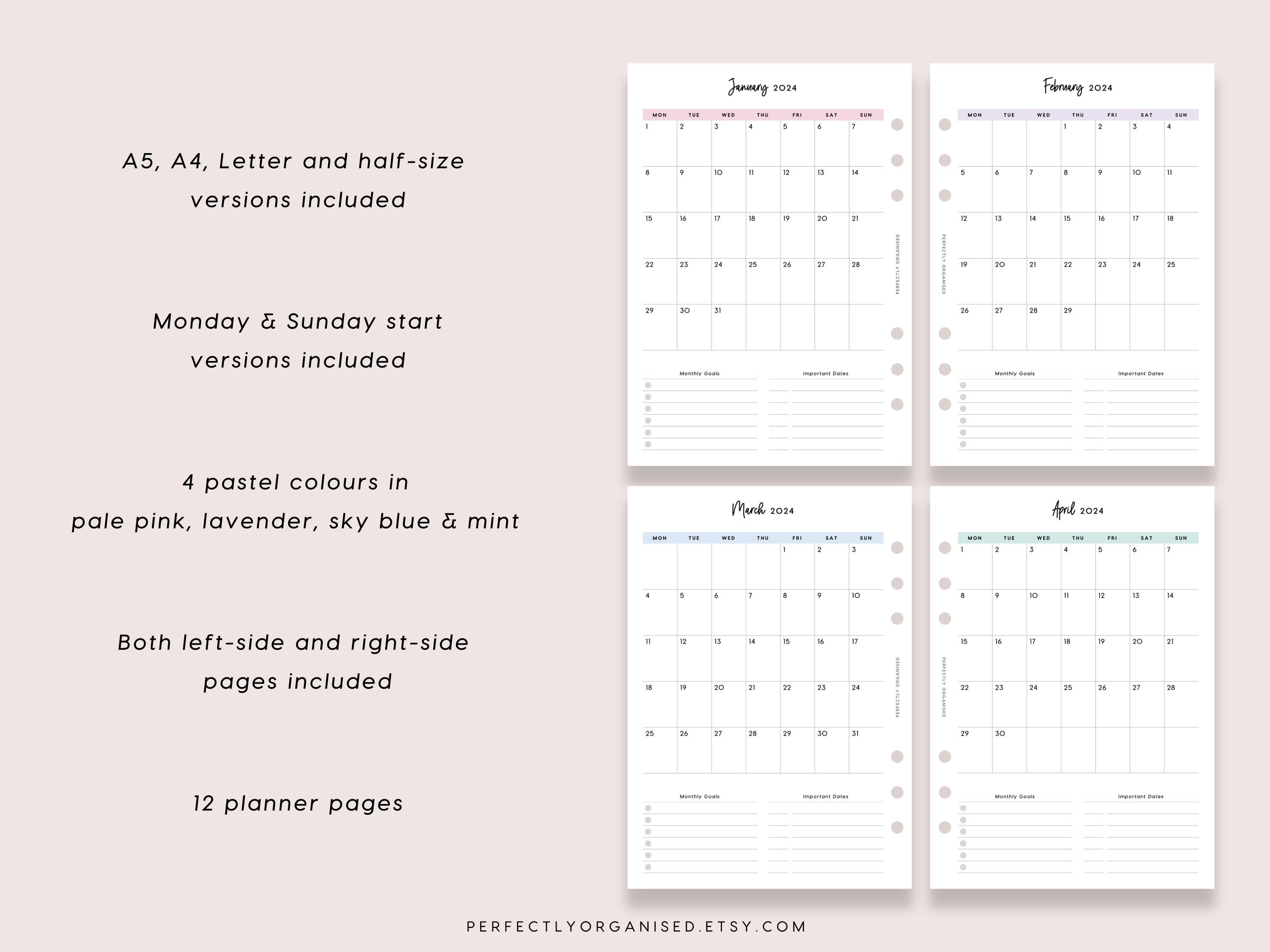 PRINTABLE 2024 Month on 1 Page 2024 Monthly Planner 2024 - Etsy Australia