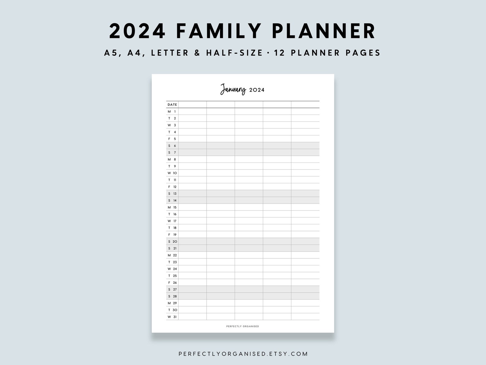 PRINTABLE 2024 Family Planner 2024 Family Calendar, 2024 Monthly Planner, 2024 Monthly Calendar