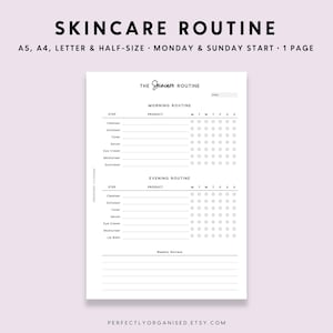 Hautpflege Routine Printable: Gesundheitsseite (A5 A4 Letter PDF)