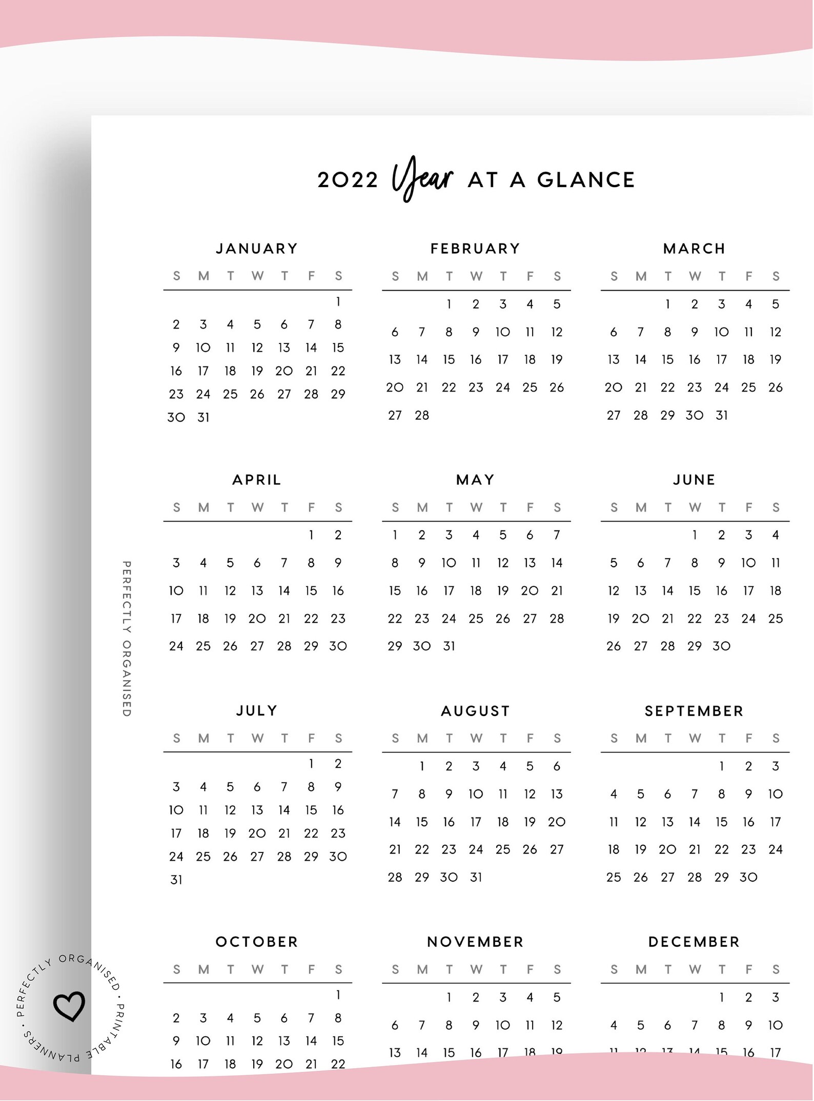 NEW PRINTABLE 2022 Year At Glance & Important Dates 2022 | Etsy