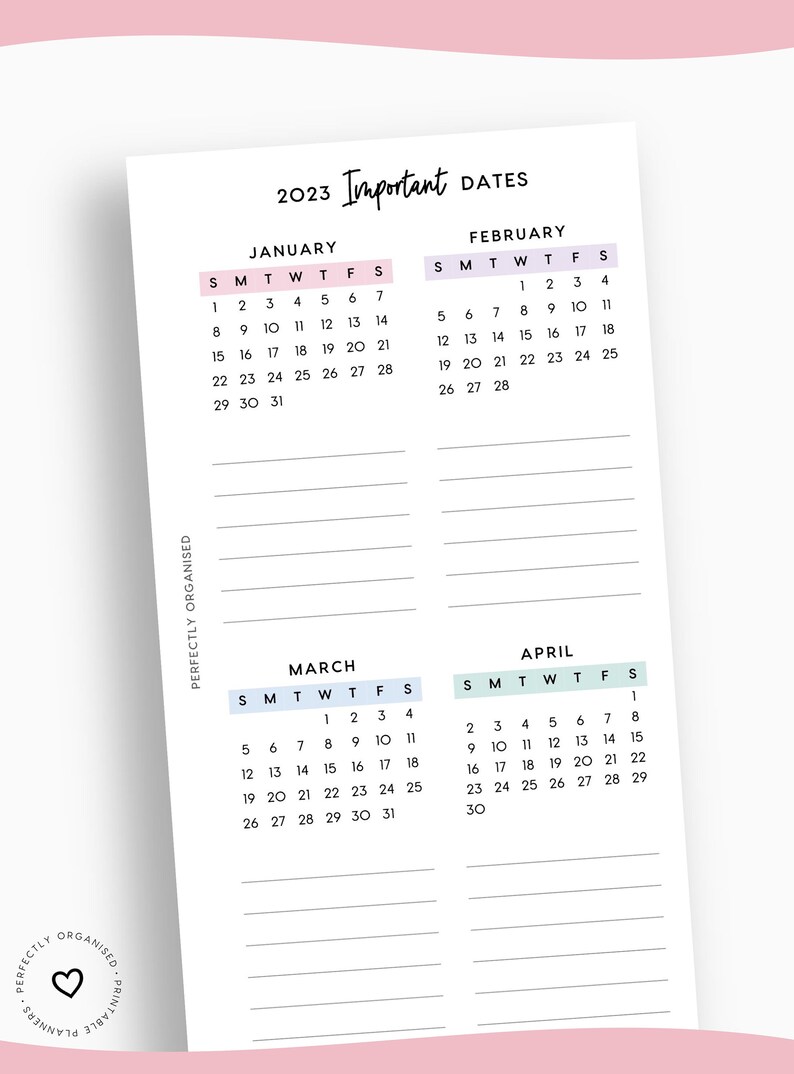 Buy printable 2023 important dates 2023 monthly dates overview online