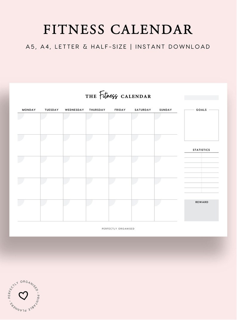 printable fitness calendar monthly workout calendar etsy