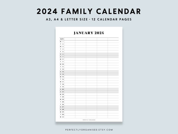 Calendrier familial 2024 imprimable Calendrier 2024 imprimable