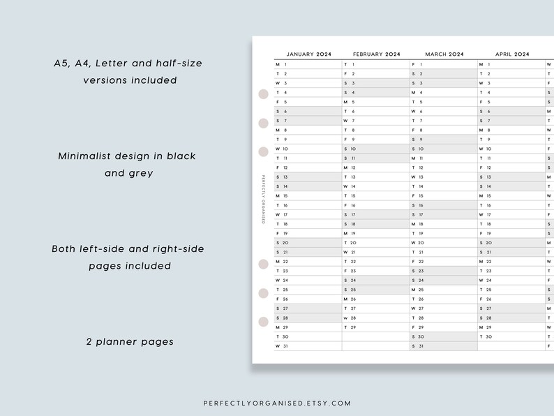 PRINTABLE 2024 Foldout Vertical Calendar 2024 Planner 2024 Etsy
