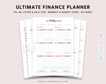 Ultimate Finance Planner Printable: Budgeting Pastel Planner Pages (A5 A4 Letter PDF)