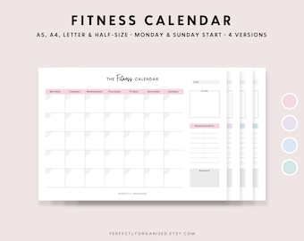 Fitness Calendar Printable: Pastel Fitness Tracking Page (A5 A4 Letter PDF)
