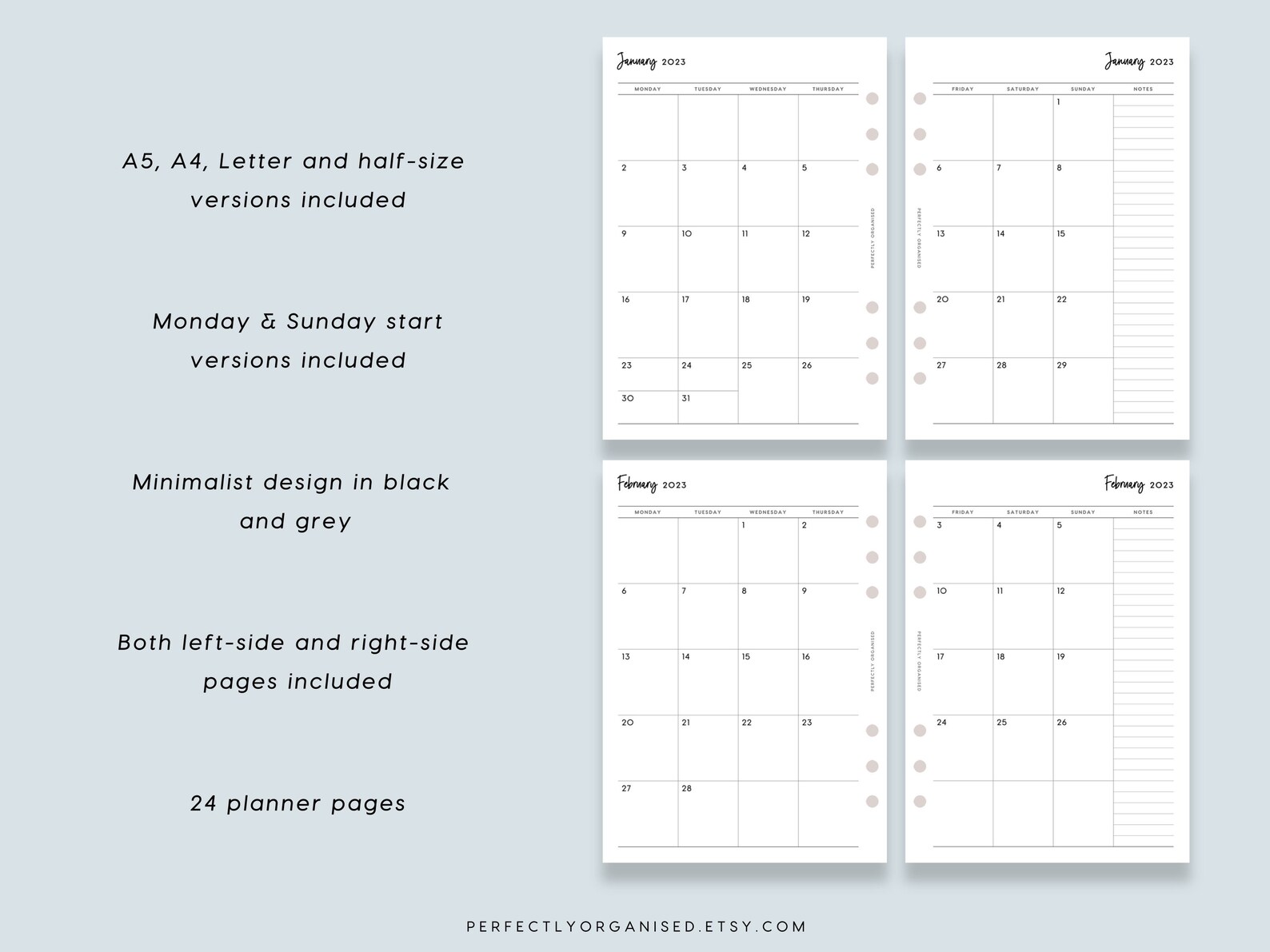 PRINTABLE 2023 Month on 2 Pages 2023 Monthly Planner 2023 - Etsy