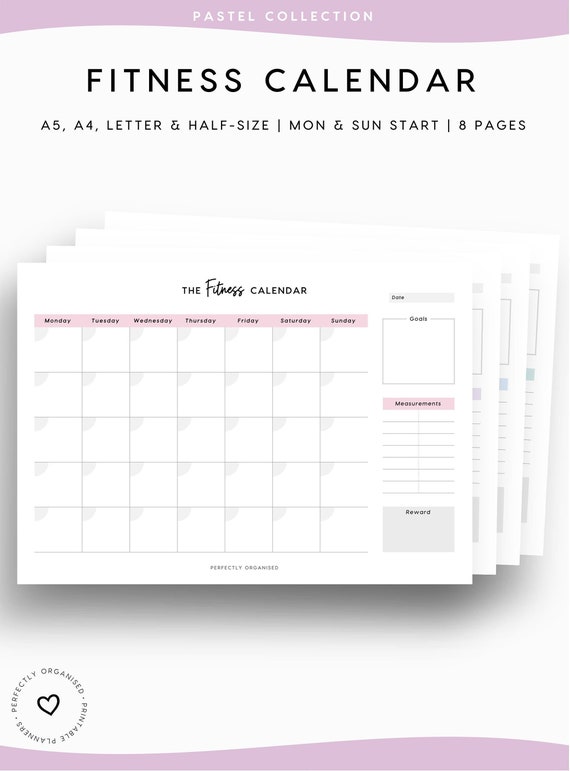Printable Fitness Calendar Monthly Workout Calendar Fitness | Etsy