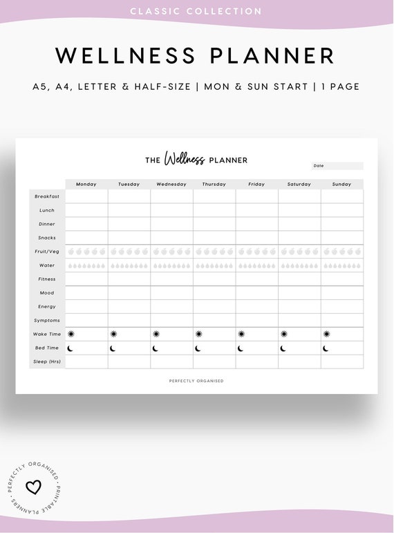PRINTABLE Wellness Planner Health Planner Wellness Tracker | Etsy