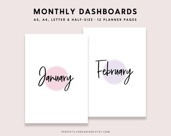 Monthly Dashboard | Monthly Pages, Monthly Cover Pages, Pastel Monthly Pages, Pastel Dashboards, Pastel, A5 Half-size A4 Letter PRINTABLE