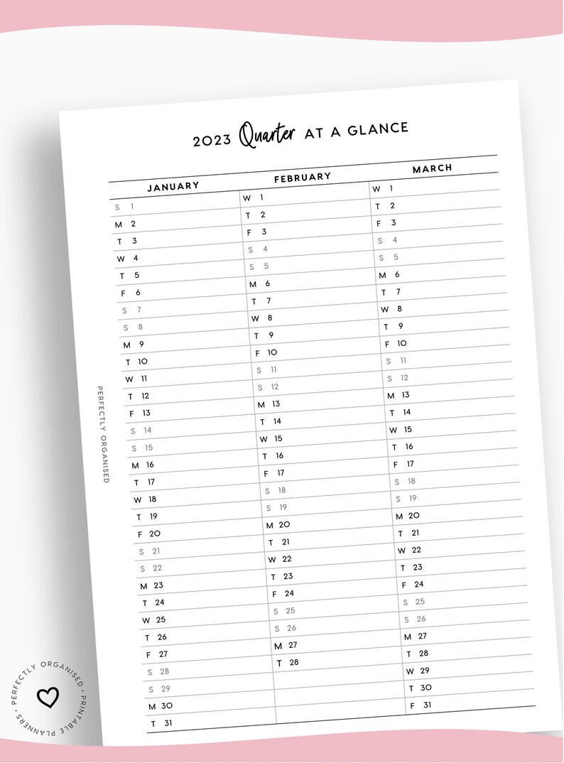 PRINTABLE 2023 Quarter at A Glance 2023 Quarterly Overview - Etsy UK