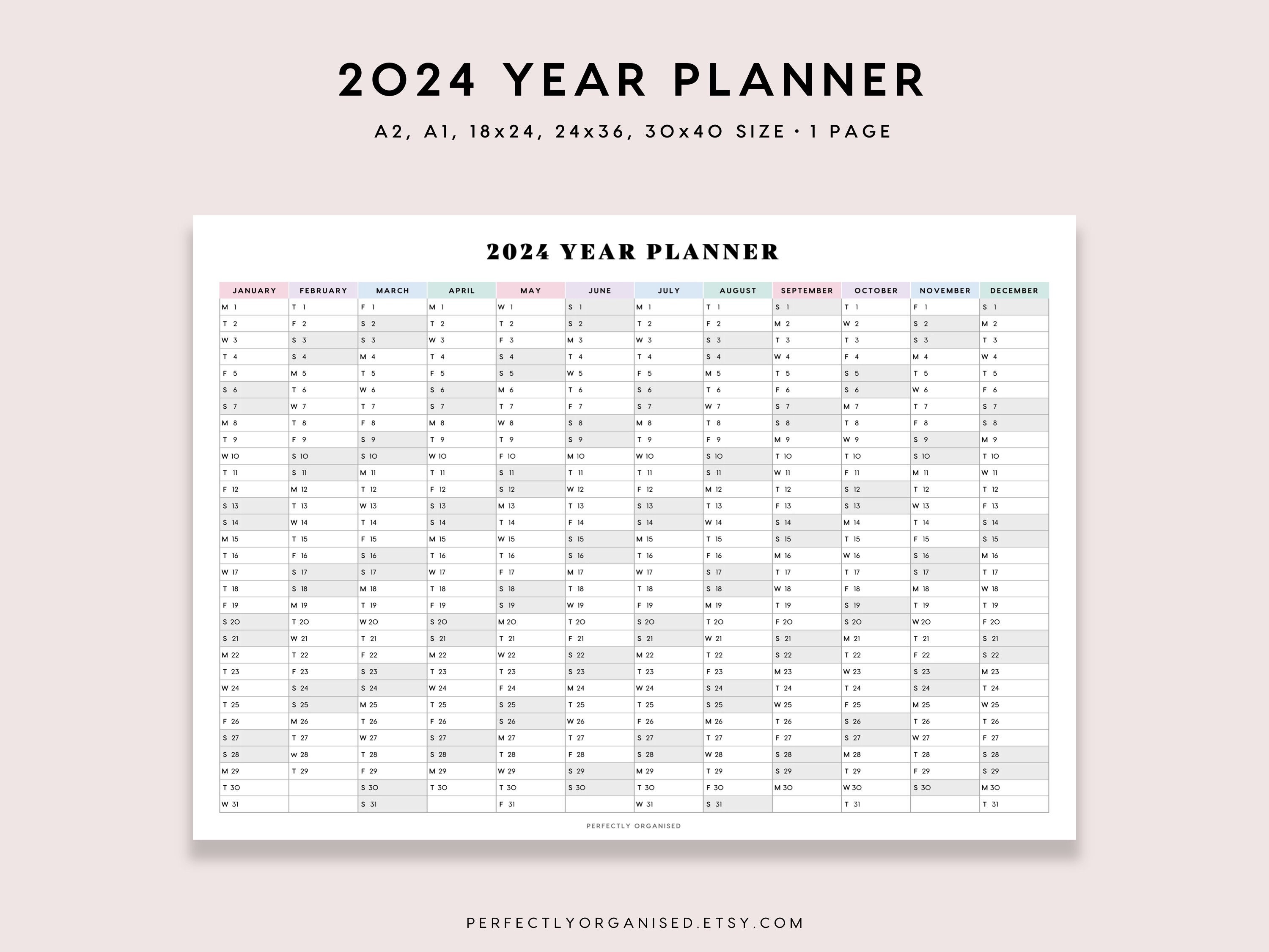 PRINTABLE 2024 Year Planner 2024 Large Wall Calendar 2024 - Etsy Australia