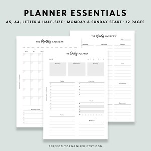 PRINTABLE Planner Essential Bundle | Planning Bundle, Daily Planner, Weekly Planner, Monthly Planner, Classic, A5 Half-Size A4 Letter