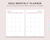 2026 Monthly Planner Printable: Pastel Month On 2 Pages (A5 A4 Letter PDF)